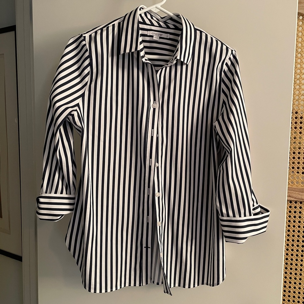 Chico's Navy and White Striped Shirt
